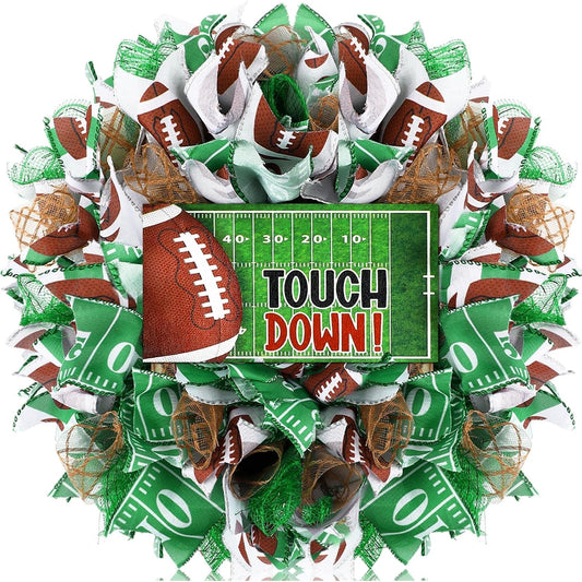 Football Wreath, 16 Inch Touch Down Green Wreath for Front Door