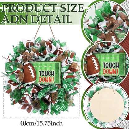 Football Wreath, 16 Inch Touch Down Green Wreath for Front Door