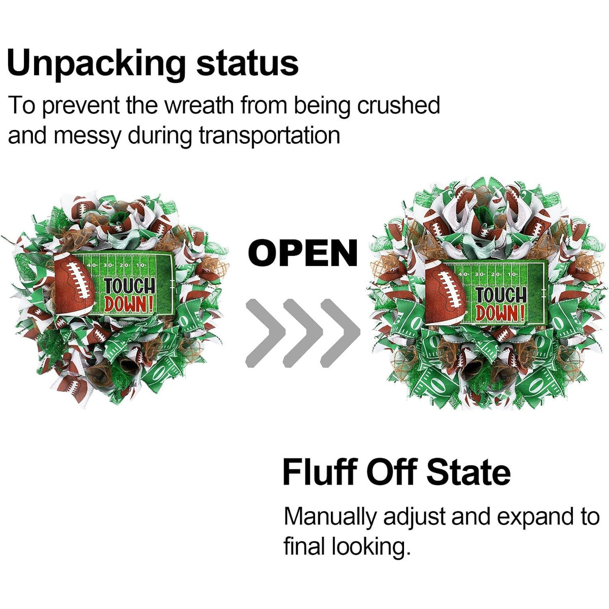 Football Wreath, 16 Inch Touch Down Green Wreath for Front Door
