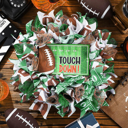 Football Wreath, 16 Inch Touch Down Green Wreath for Front Door